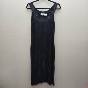 VTG Royal Silk Sequin Evening Cocktail Dress Party Black SZ 8 Hollywood Glam